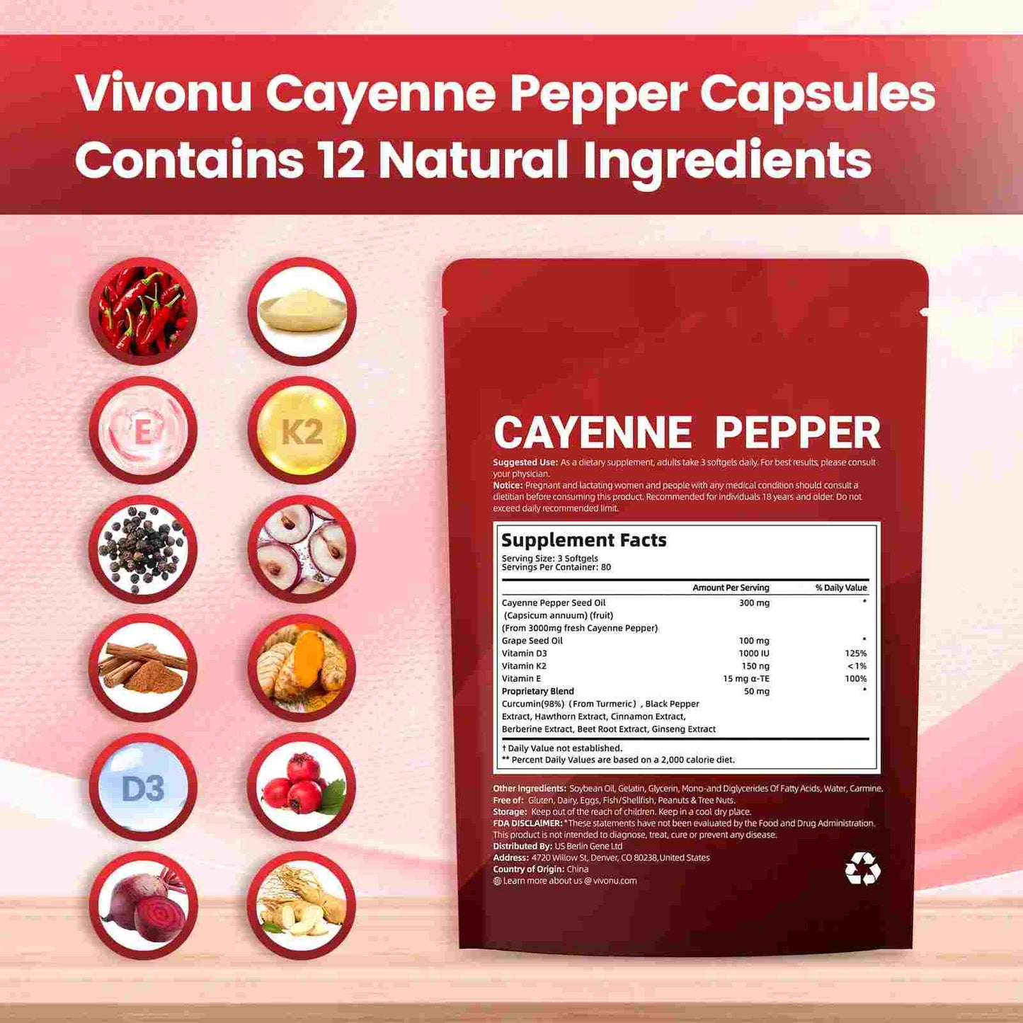Cayenne Pepper Softgels for Leg Vein, Heart & Circulation Health