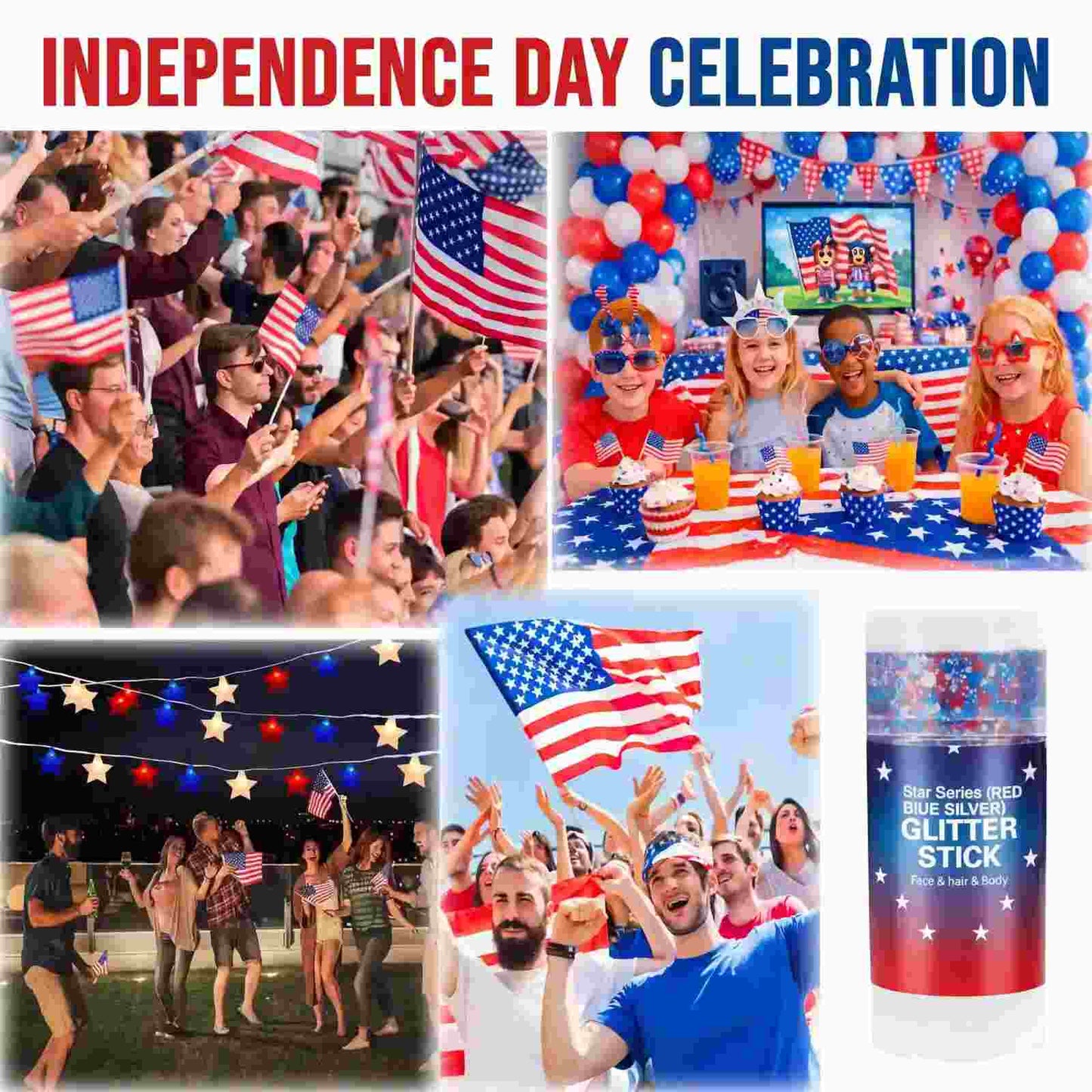 Instant Red, White & Blue Patriotic Glitter Stick