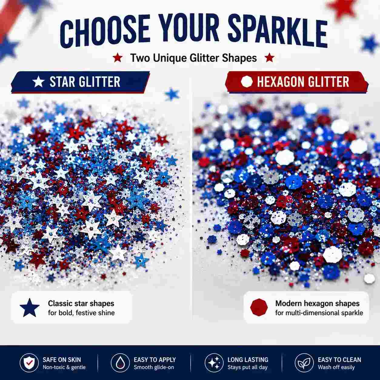 Instant Red, White & Blue Patriotic Glitter Stick