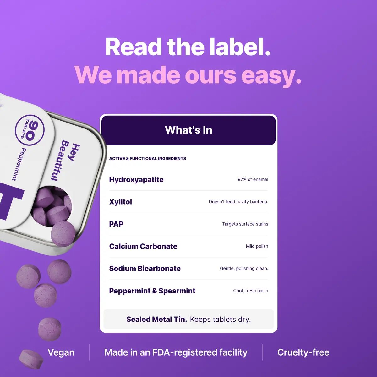 Purple Tone-Correcting Hydroxyapatite Toothpaste Tablets