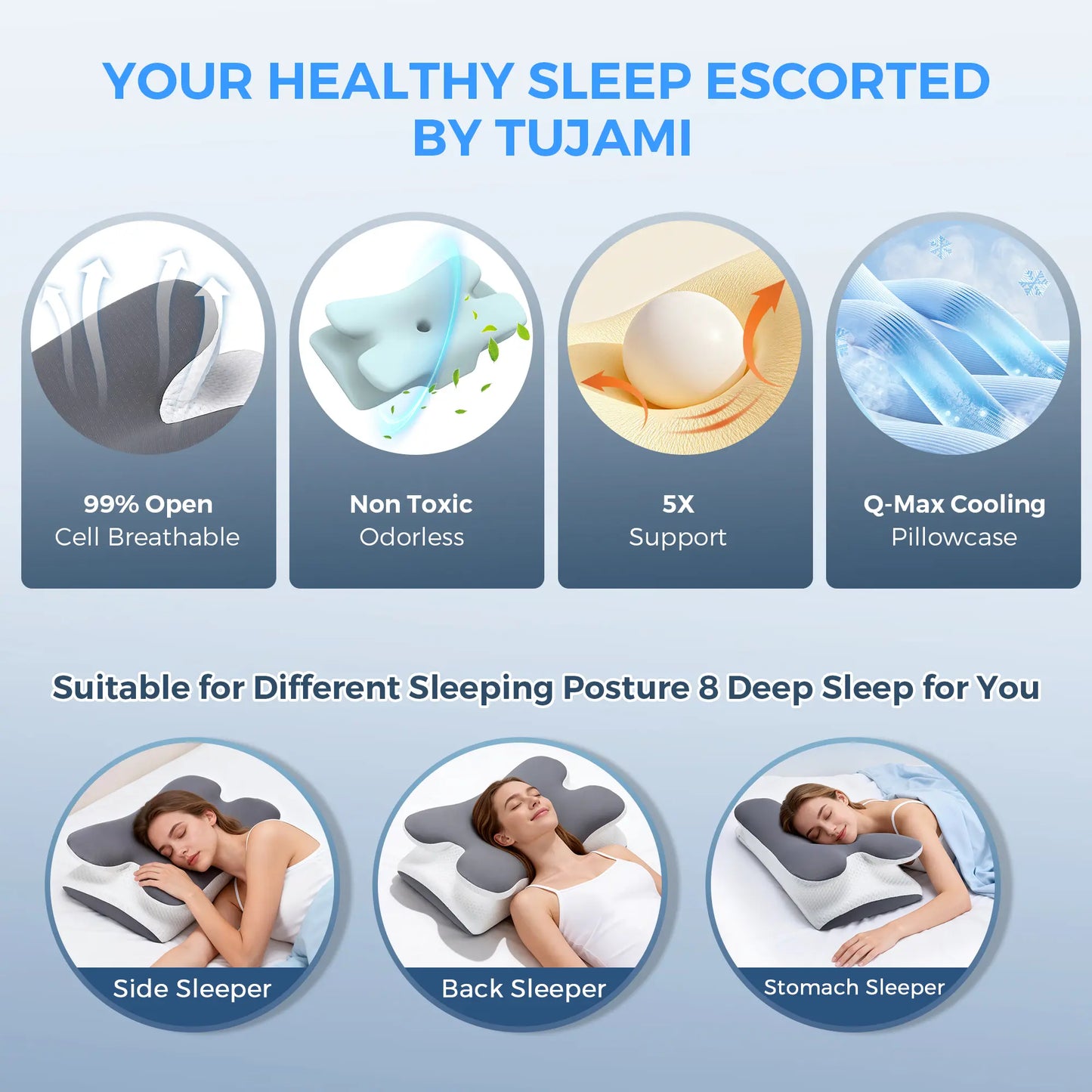 Sleep Cooler, Wake Pain-Free with Adaptive Neck Support