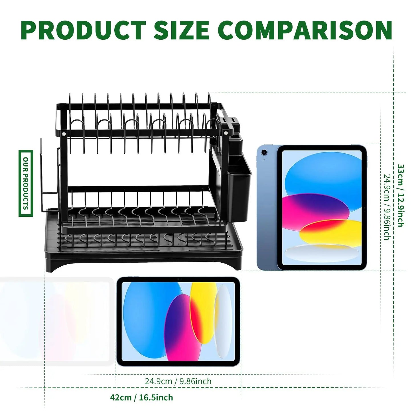 Space-Saving Foldable Stainless Steel Dish Drying Rack with Drainboard