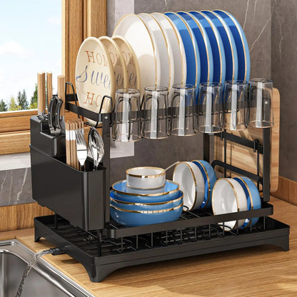 Space-Saving Foldable Stainless Steel Dish Drying Rack with Drainboard