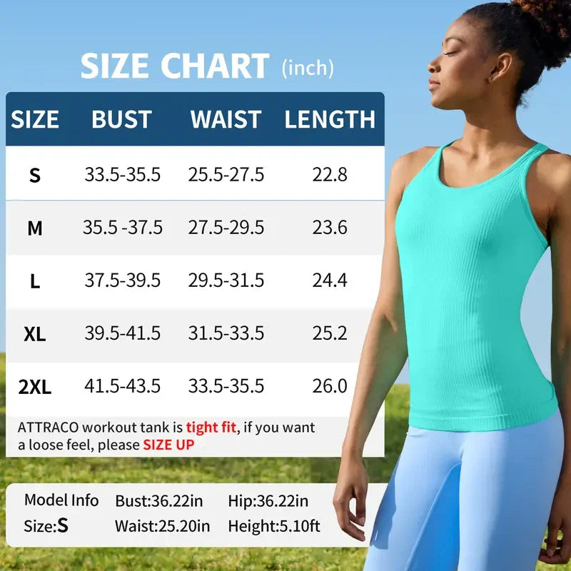 Ribbed Built-In Bra Workout Tank Top – Tight Racerback Athletic Summer Crop