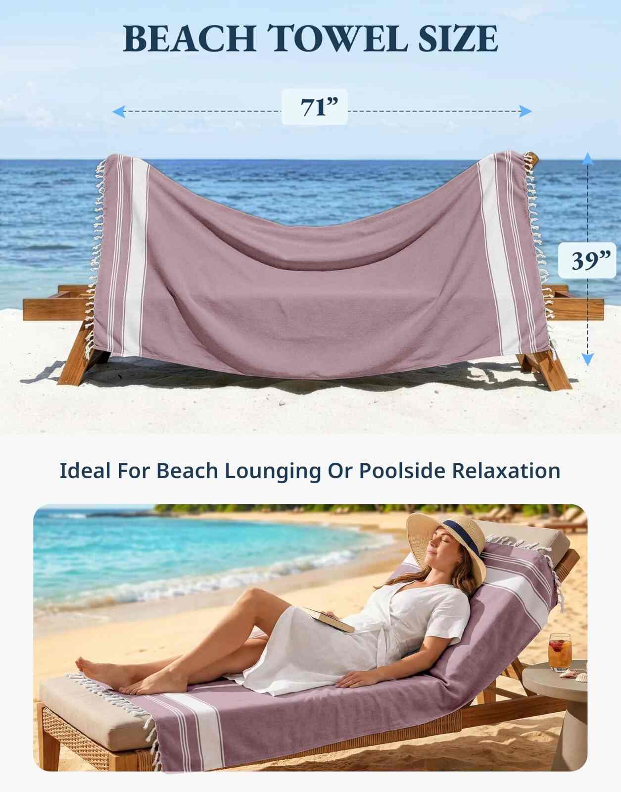 Lightweight Soft Flat-Weave XL Beach Towel – Summer Travel & Pool Essential