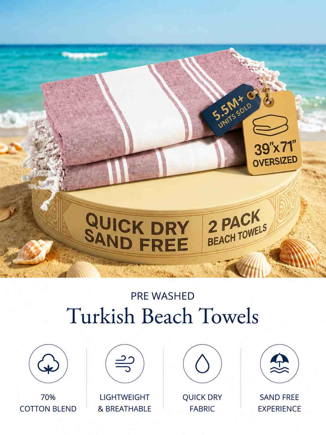 Lightweight Soft Flat-Weave XL Beach Towel – Summer Travel & Pool Essential
