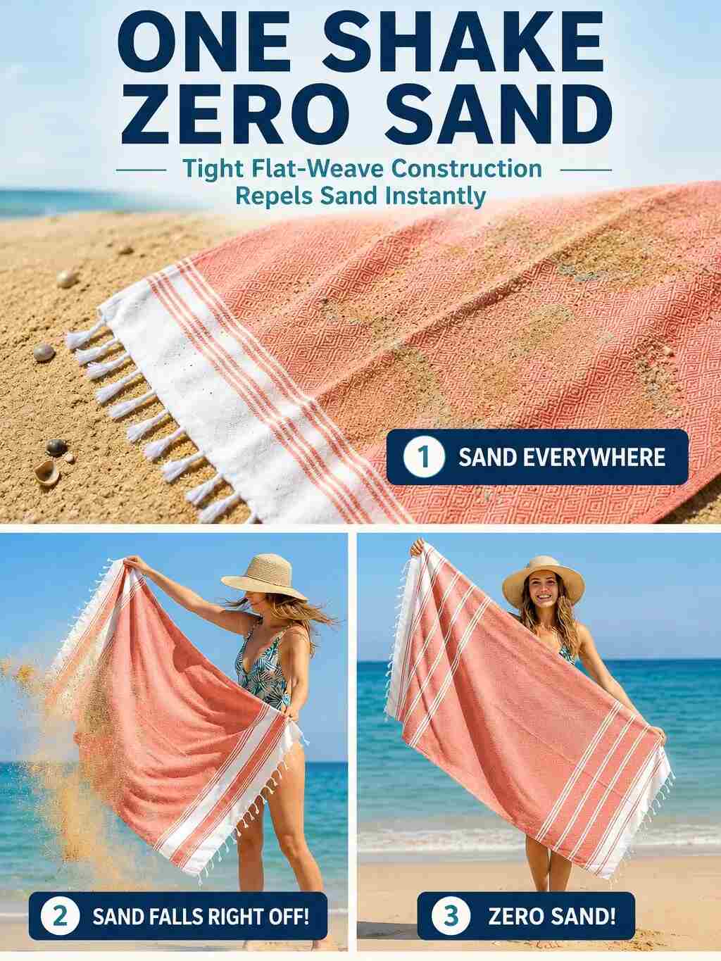 Lightweight Soft Flat-Weave XL Beach Towel – Summer Travel & Pool Essential