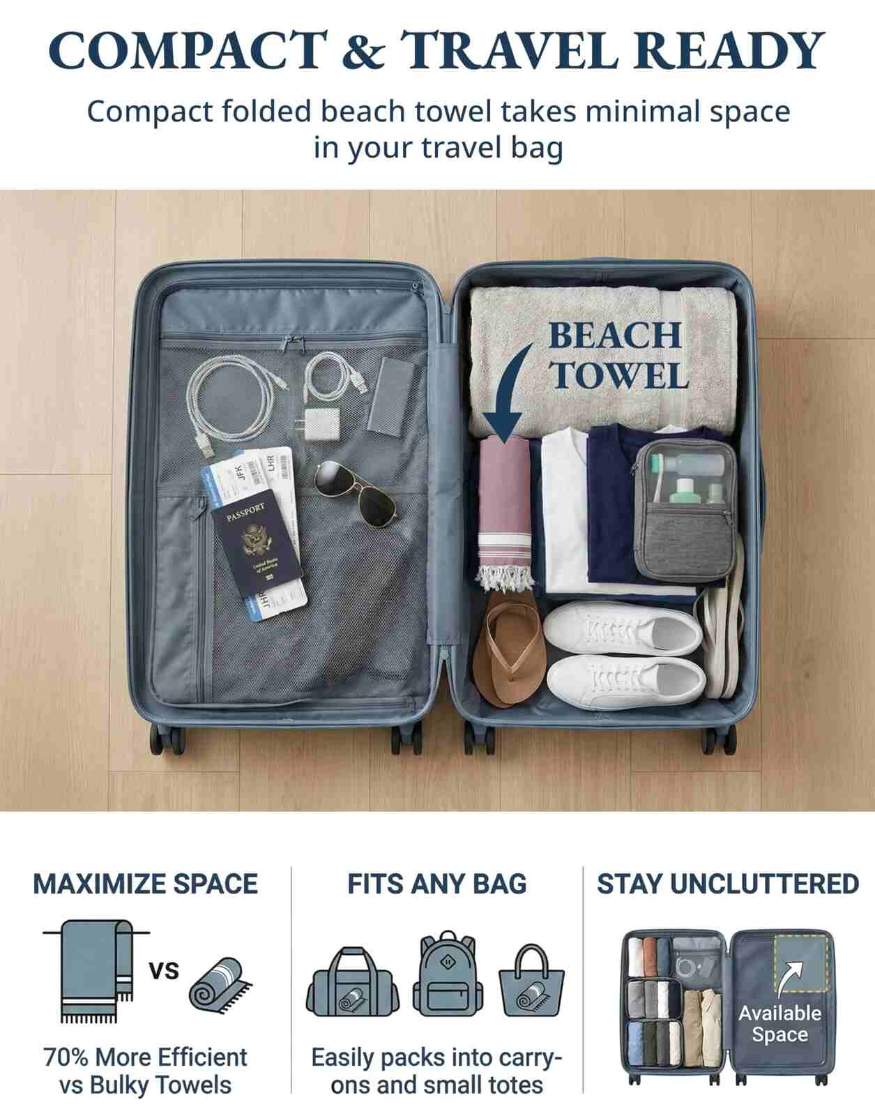 Lightweight Soft Flat-Weave XL Beach Towel – Summer Travel & Pool Essential