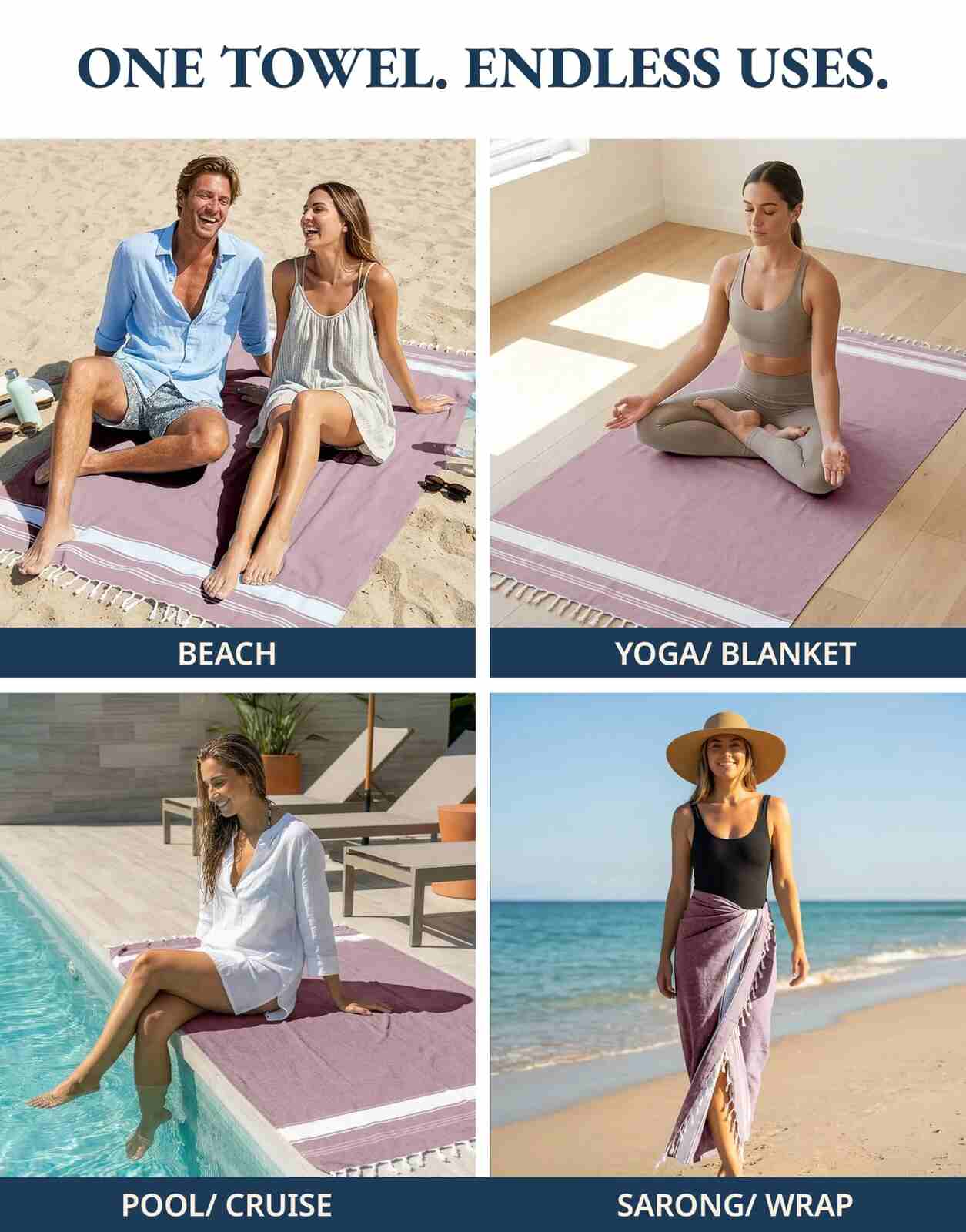 Lightweight Soft Flat-Weave XL Beach Towel – Summer Travel & Pool Essential