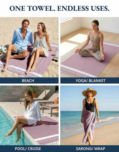 Lightweight Soft Flat-Weave XL Beach Towel – Summer Travel & Pool Essential