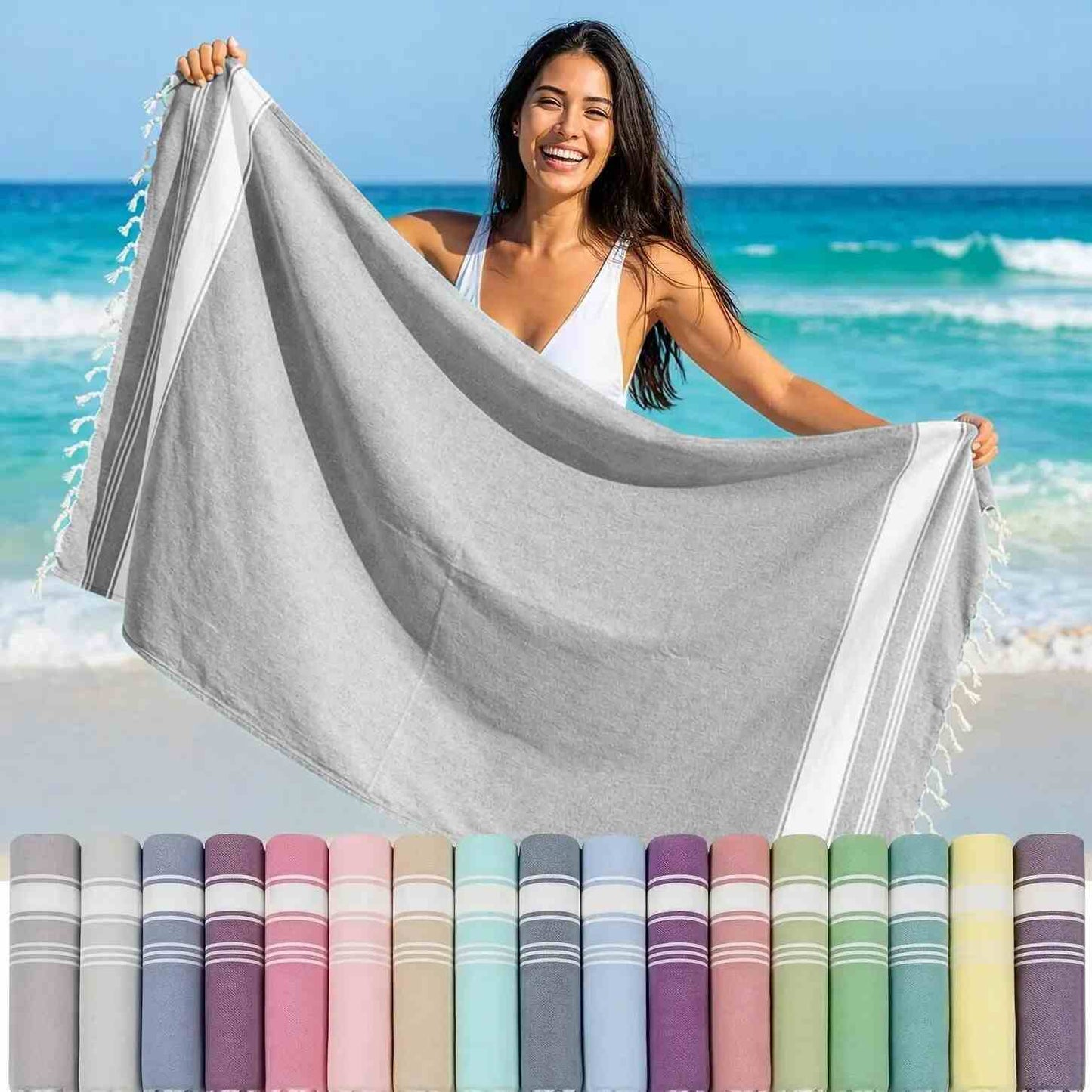 Lightweight Soft Flat-Weave XL Beach Towel – Summer Travel & Pool Essential