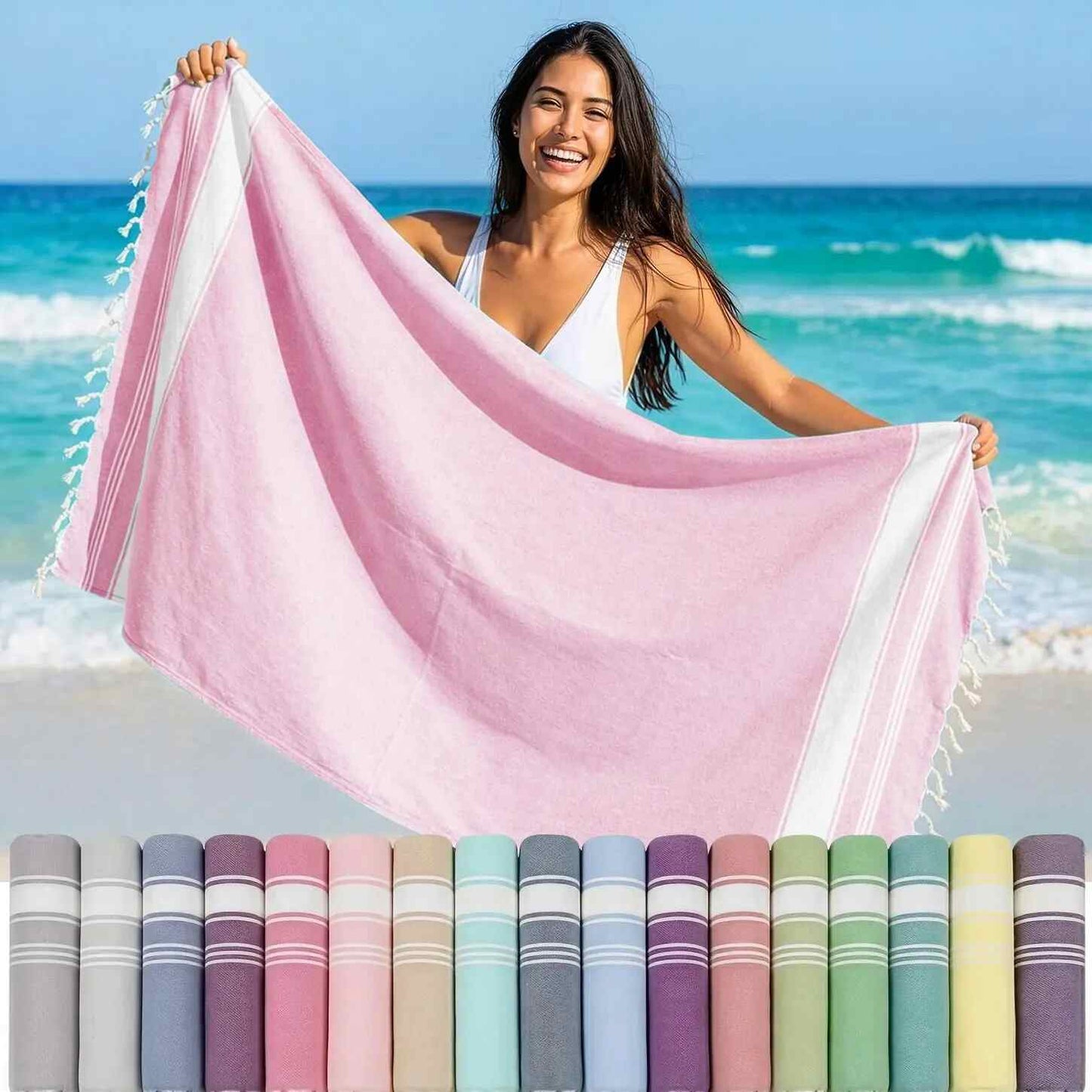 Lightweight Soft Flat-Weave XL Beach Towel – Summer Travel & Pool Essential