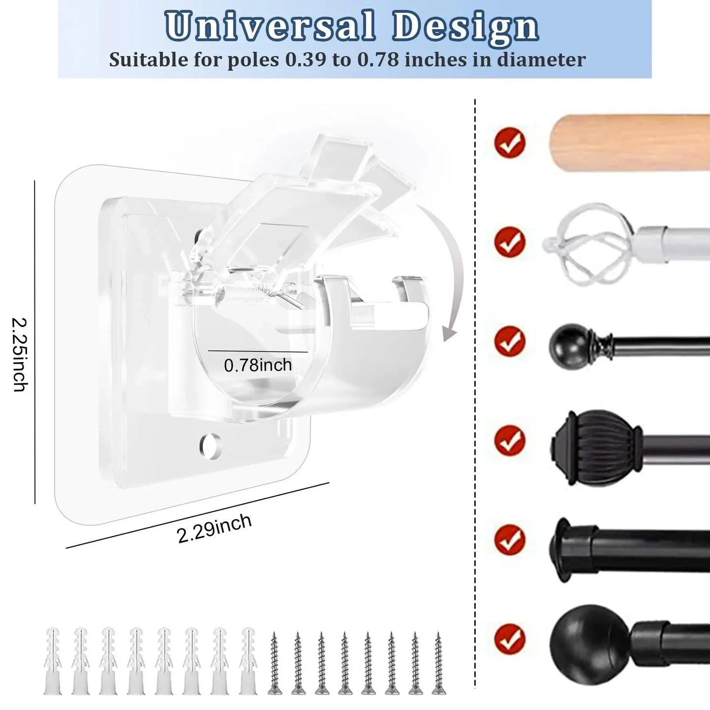 Self Adhesive No Drill Adjustable Curtain Rod Holder Hooks Brackets