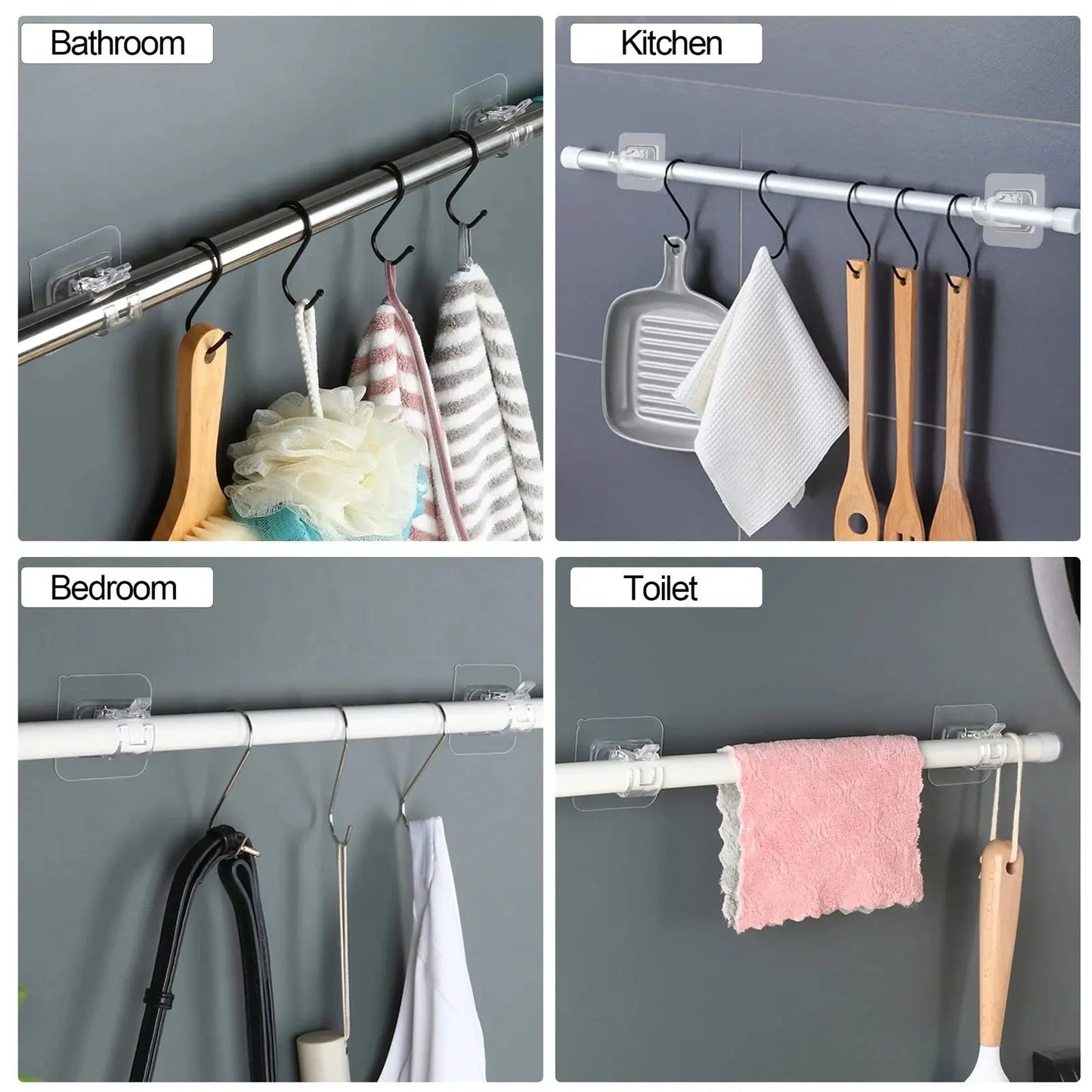 Self Adhesive No Drill Adjustable Curtain Rod Holder Hooks Brackets
