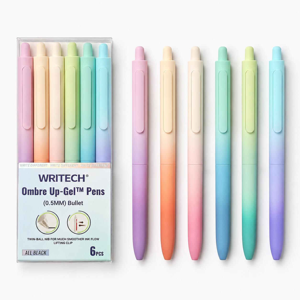 Silent Click Gradient Gel Pens – Fast-Drying 0.7mm Medium Point