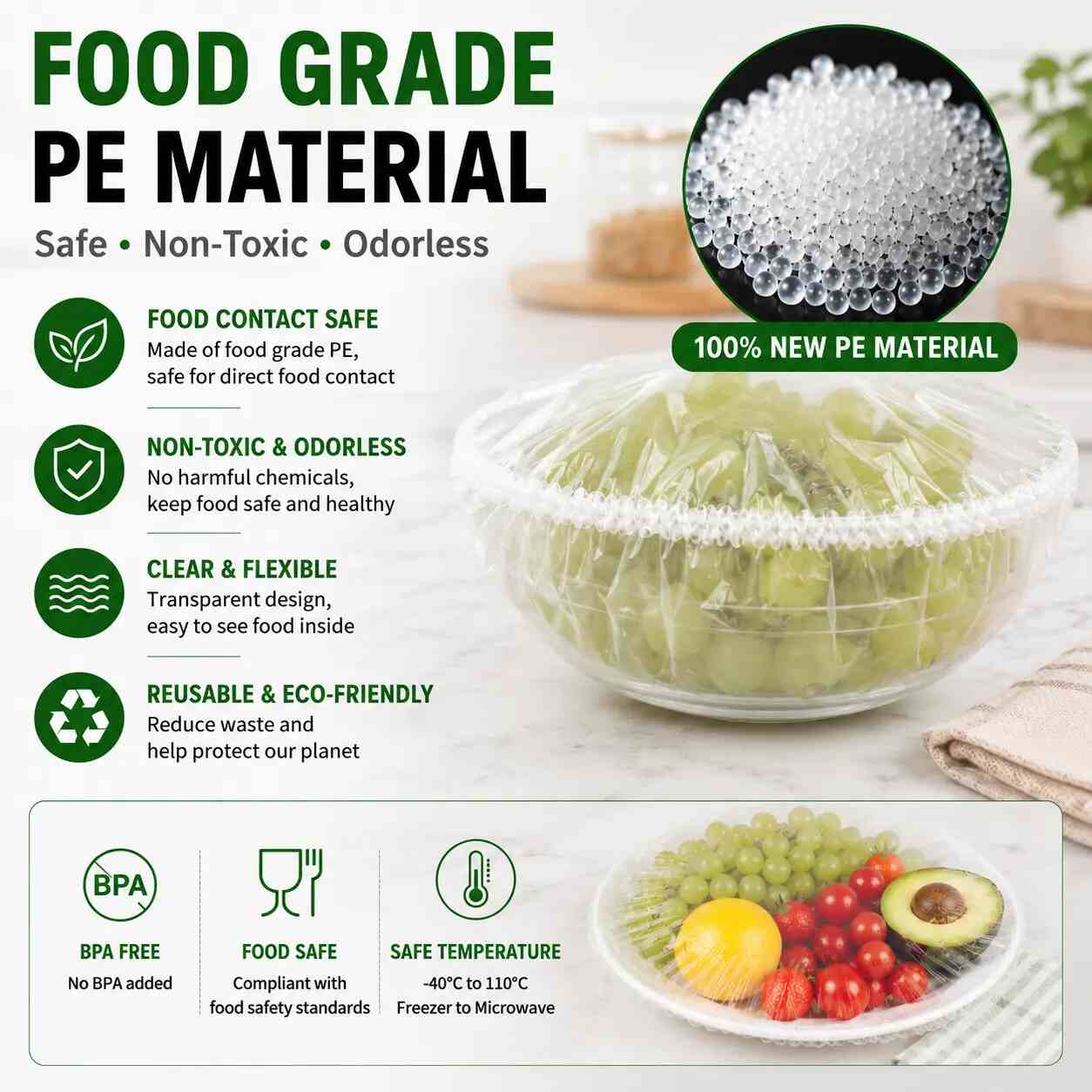 [Buy 1 Get 2 Free] 100PCS Disposable Elastic Food Covers – Stretch Bowl Lids