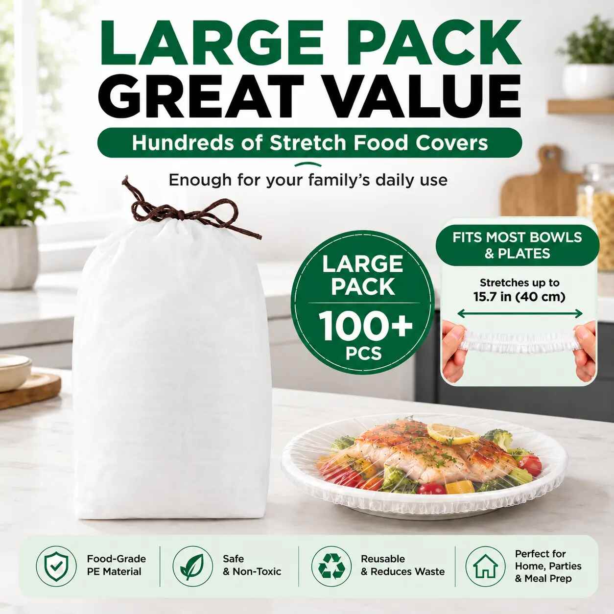 [Buy 1 Get 2 Free] 100PCS Disposable Elastic Food Covers – Stretch Bowl Lids