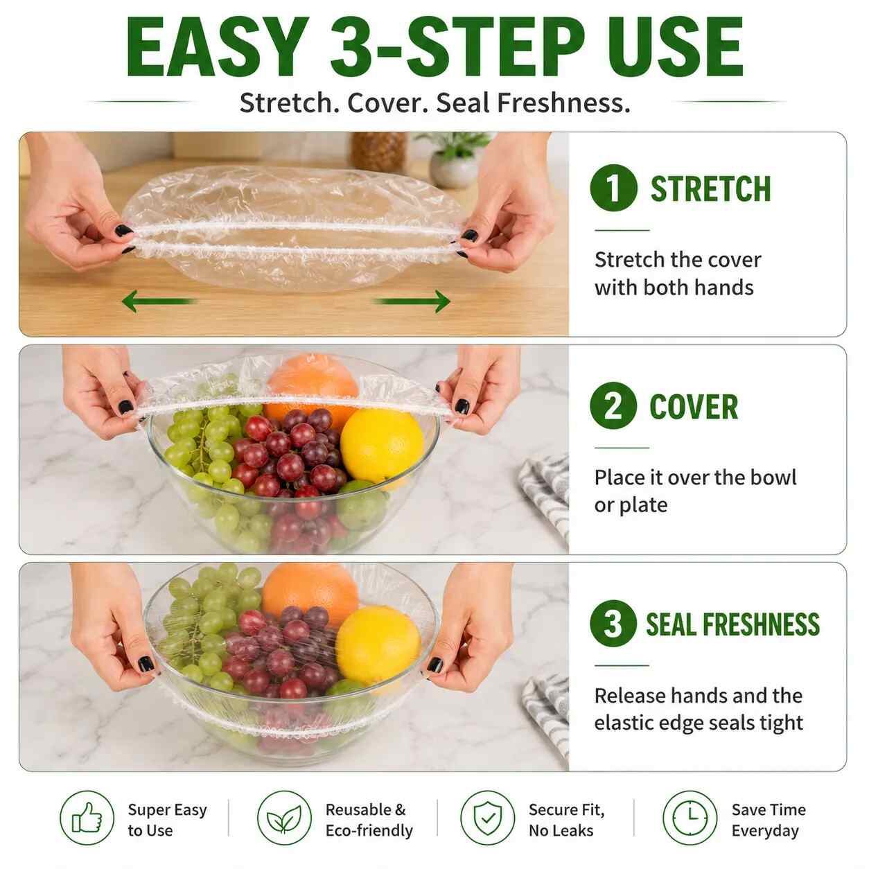 [Buy 1 Get 2 Free] 100PCS Disposable Elastic Food Covers – Stretch Bowl Lids