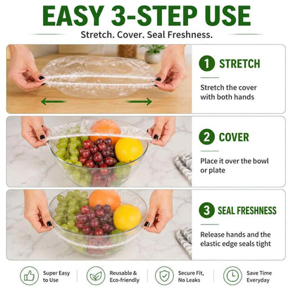 [Buy 1 Get 2 Free] 100PCS Disposable Elastic Food Covers – Stretch Bowl Lids
