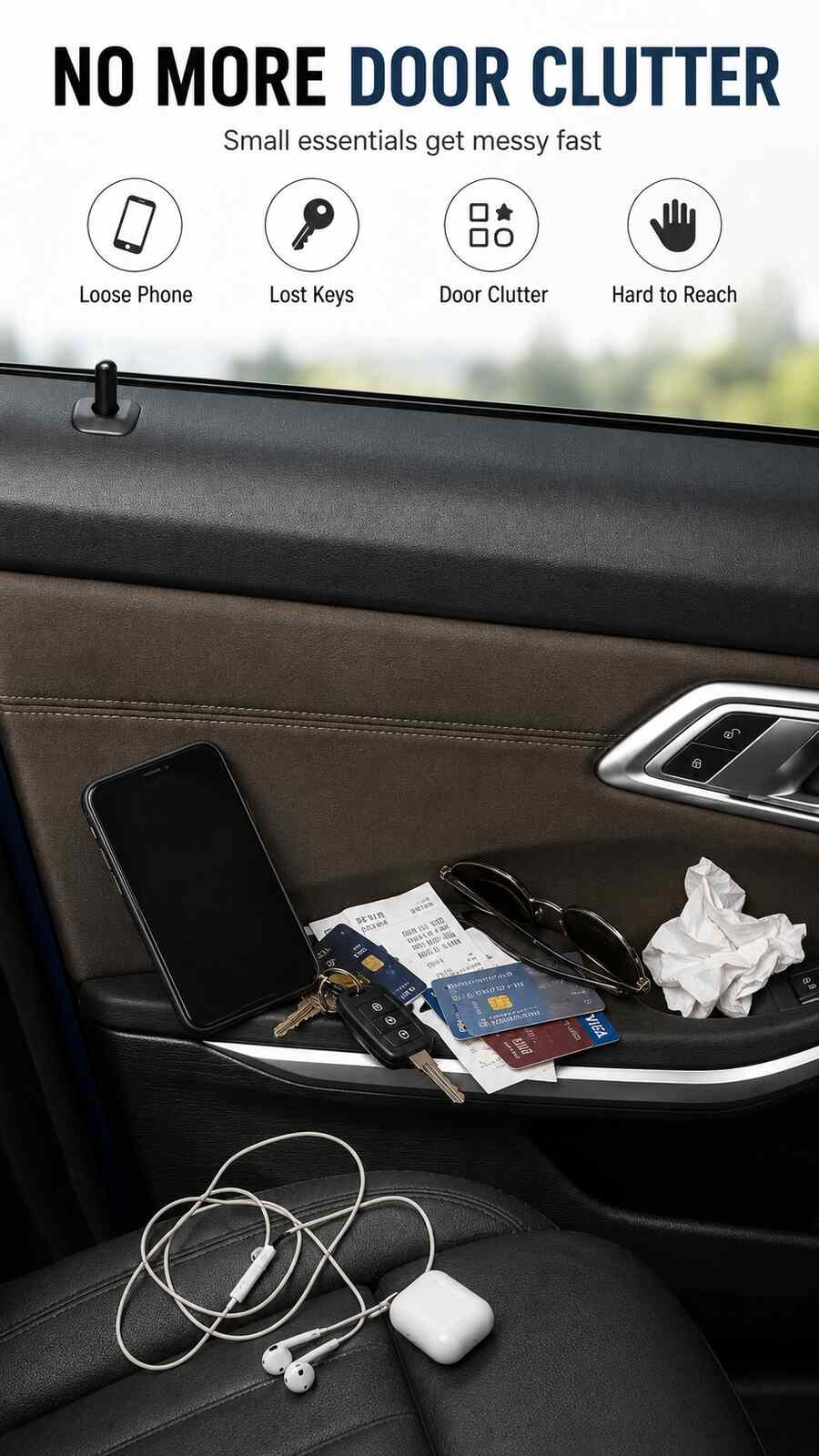 Car door clutter before organizer