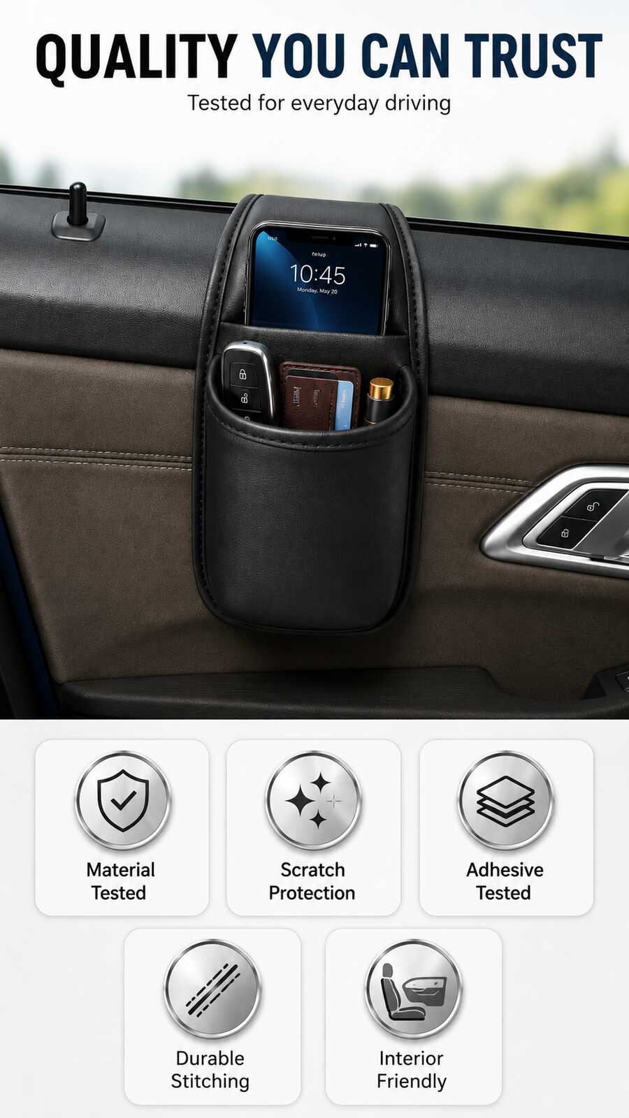 Car door organizer quality features