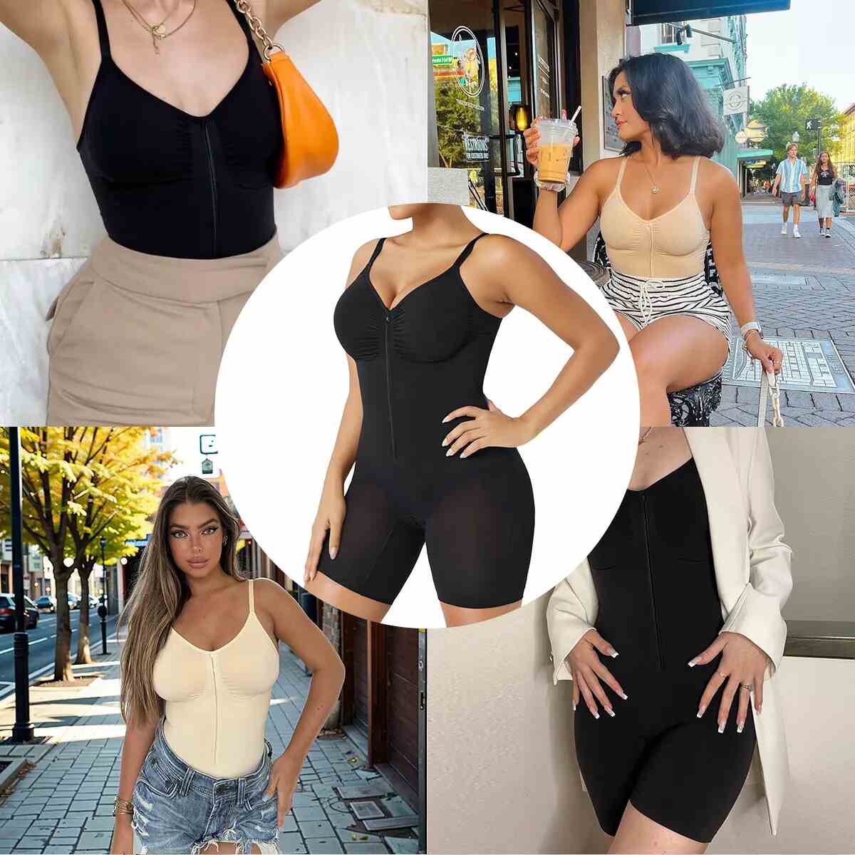 [BUY 1 GET 1 FREE] Zip-Front Tummy Control Shapewear Bodysuit