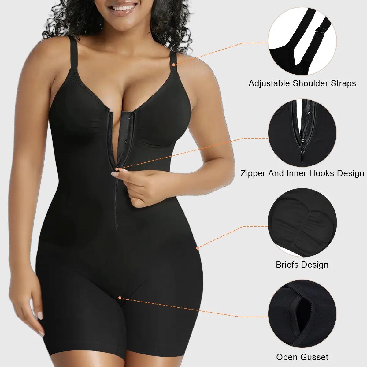 [BUY 1 GET 1 FREE] Zip-Front Tummy Control Shapewear Bodysuit