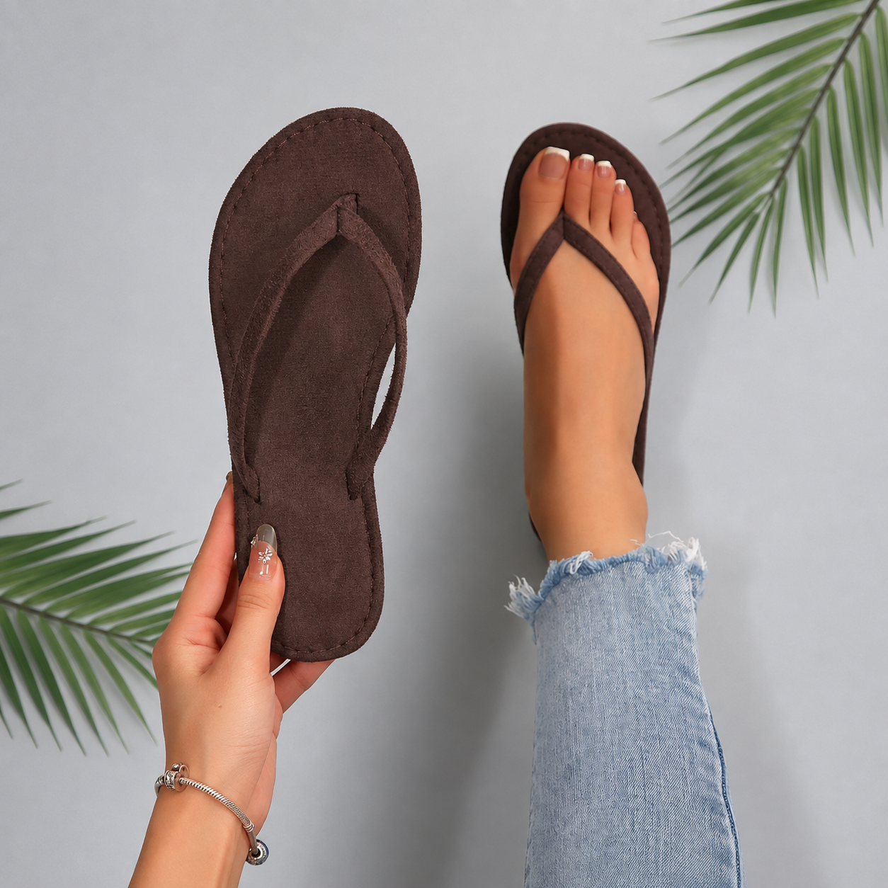 Square-Toe Flat Slip-On Summer Sandals