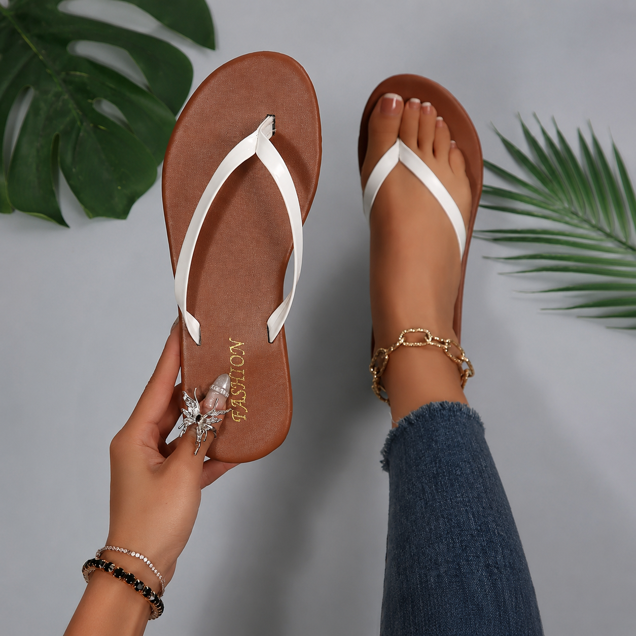 Square-Toe Flat Slip-On Summer Sandals