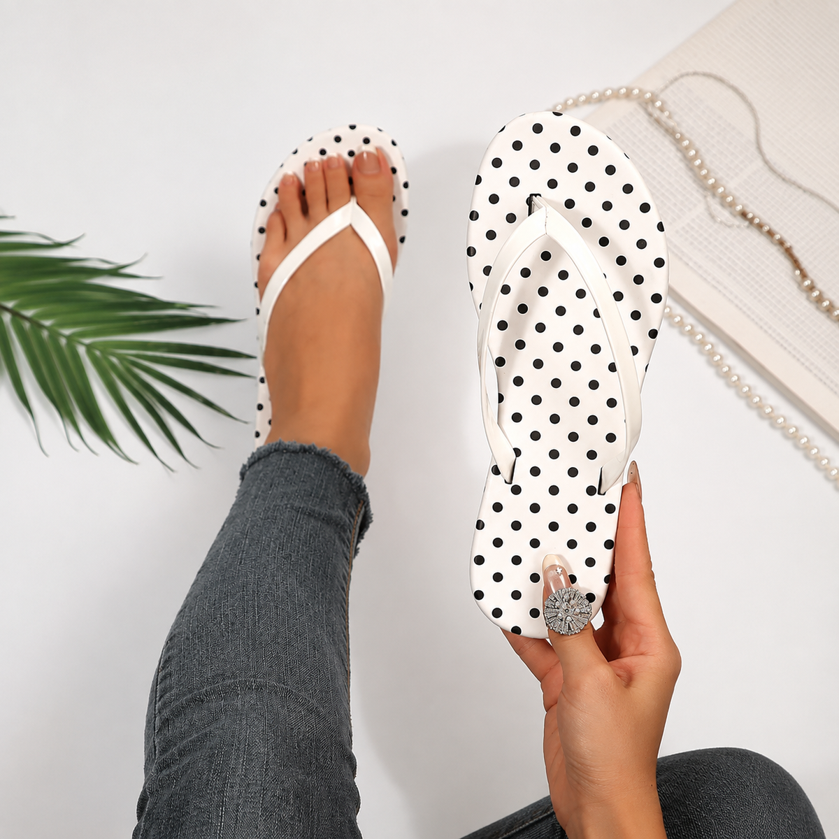 Square-Toe Flat Slip-On Summer Sandals