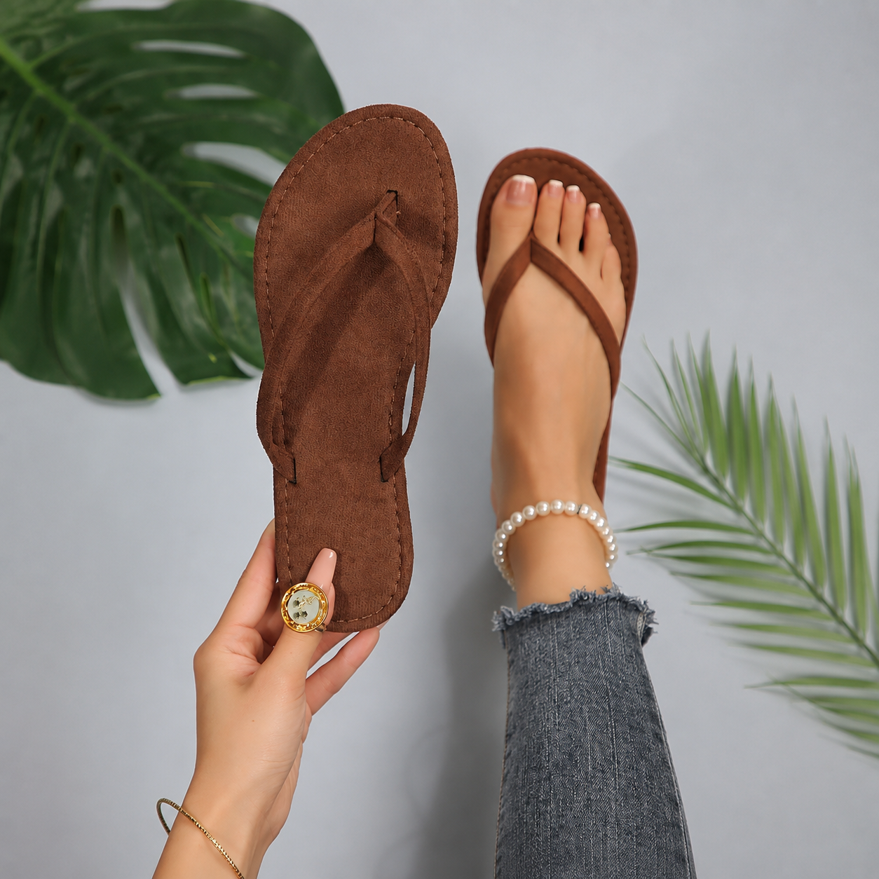 Square-Toe Flat Slip-On Summer Sandals