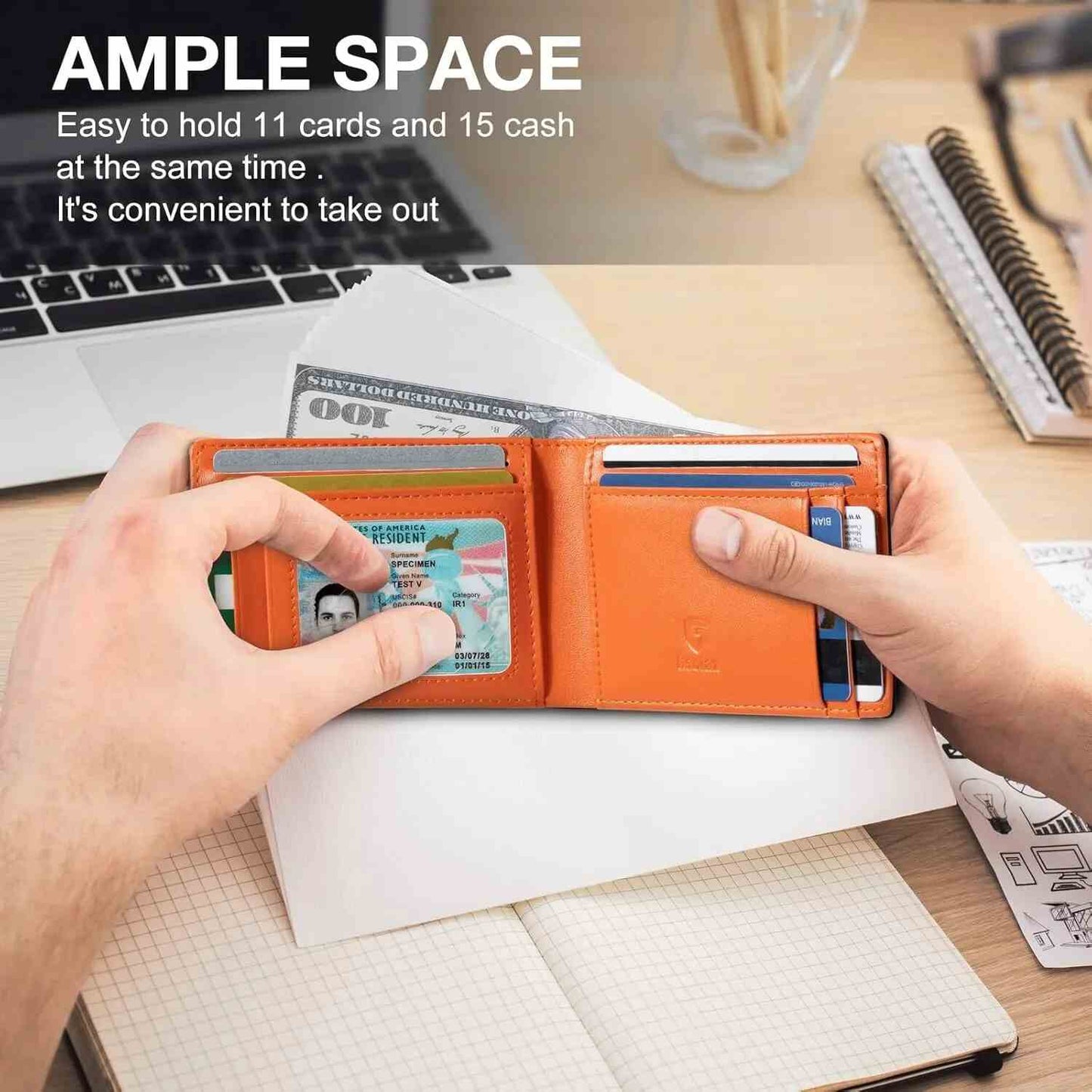 RFID Blocking Slim Leather Money Clip Wallet