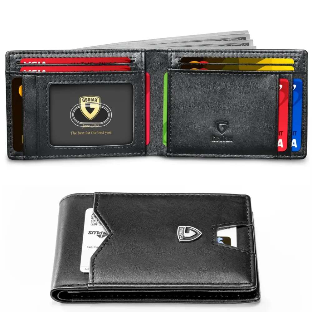 RFID Blocking Slim Leather Money Clip Wallet