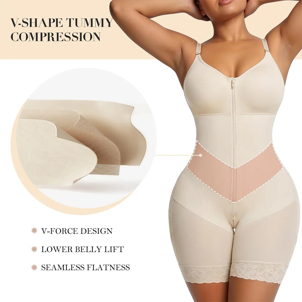 V-Shaped Zipper Tummy Control Shapewear