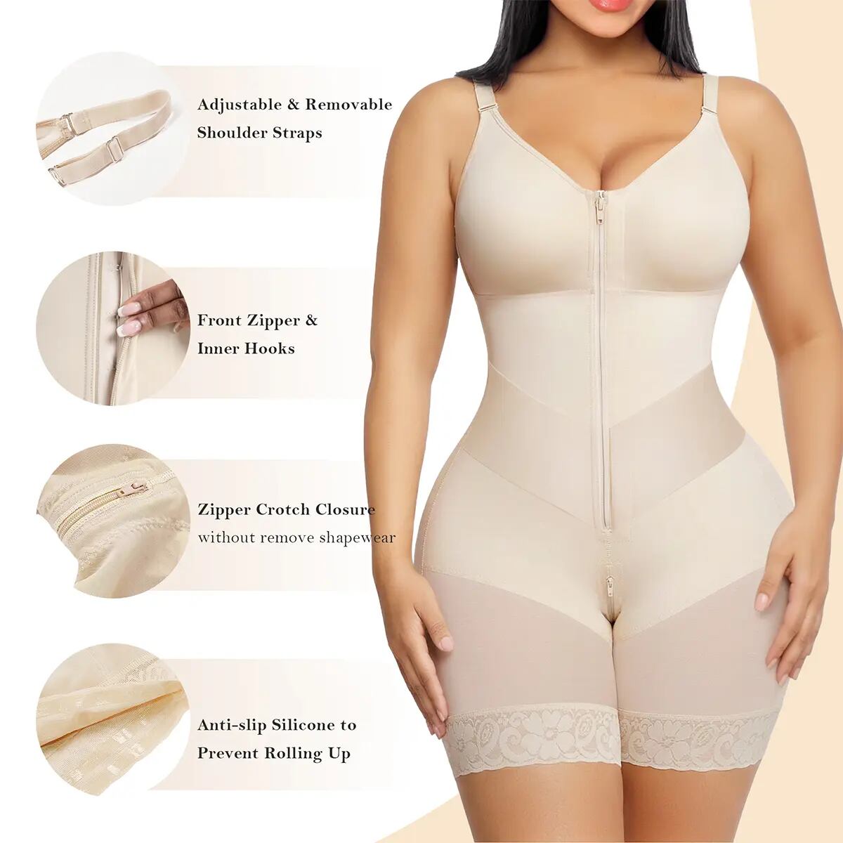 V-Shaped Zipper Tummy Control Shapewear