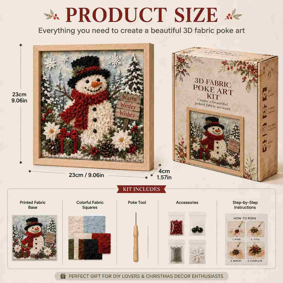 3D Christmas Snowman Fabric Poke Art Kit