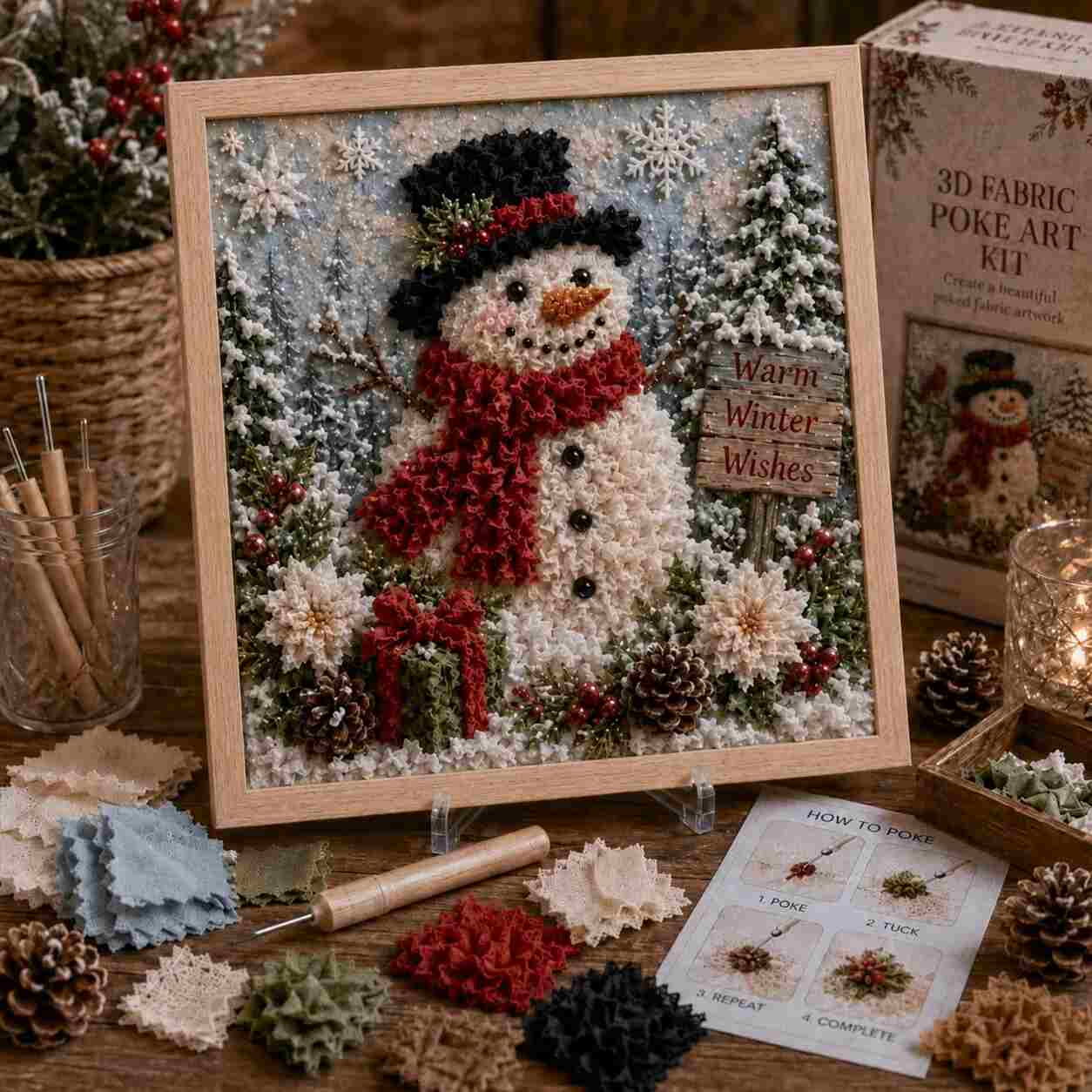 3D Christmas Snowman Fabric Poke Art Kit