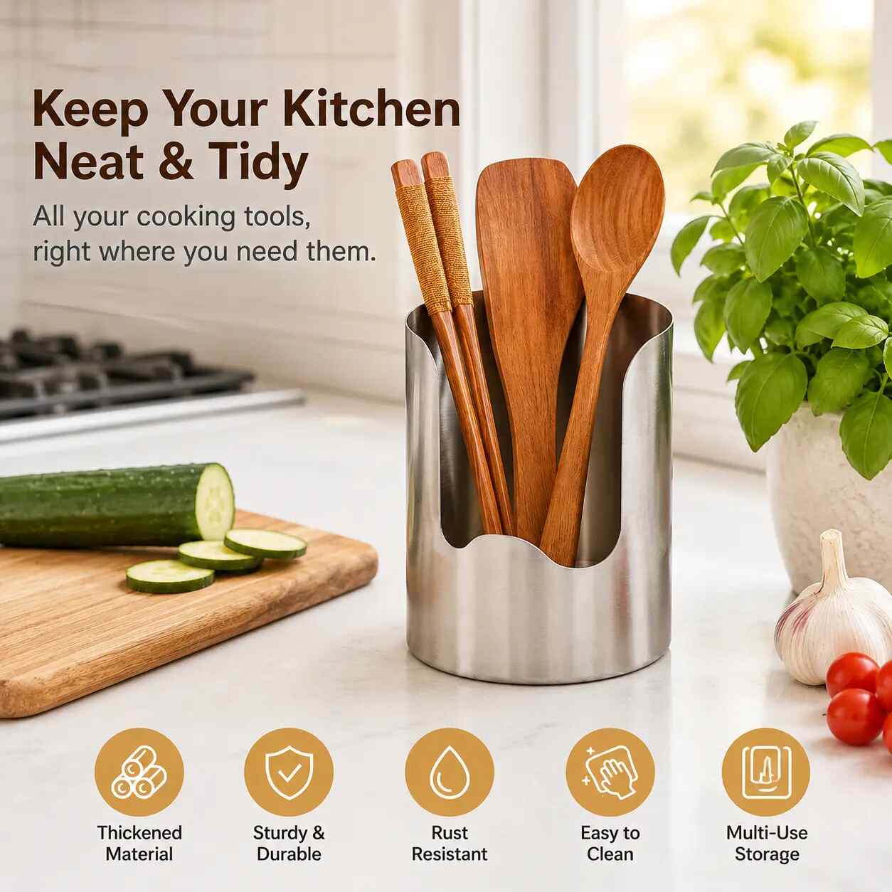 [BUY 1 GET 1 FREE] Thickened Stainless Steel Utensil Holder