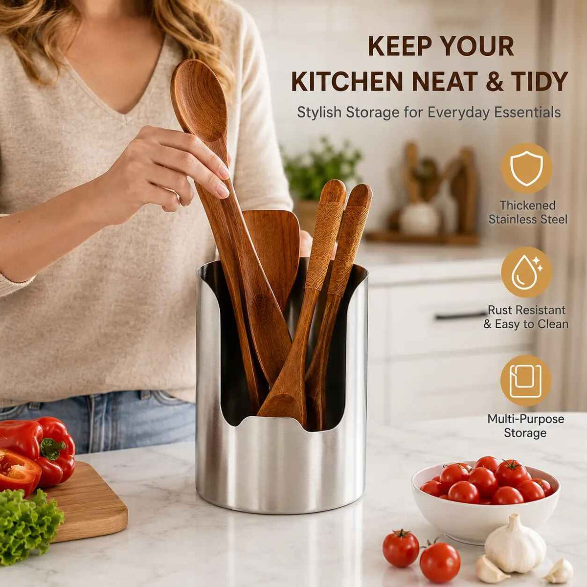 [BUY 1 GET 1 FREE] Thickened Stainless Steel Utensil Holder