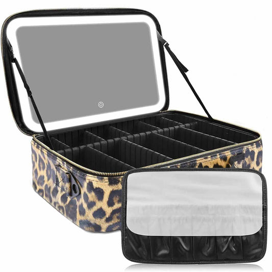 LED Mirror Travel Makeup Bag with Dividers