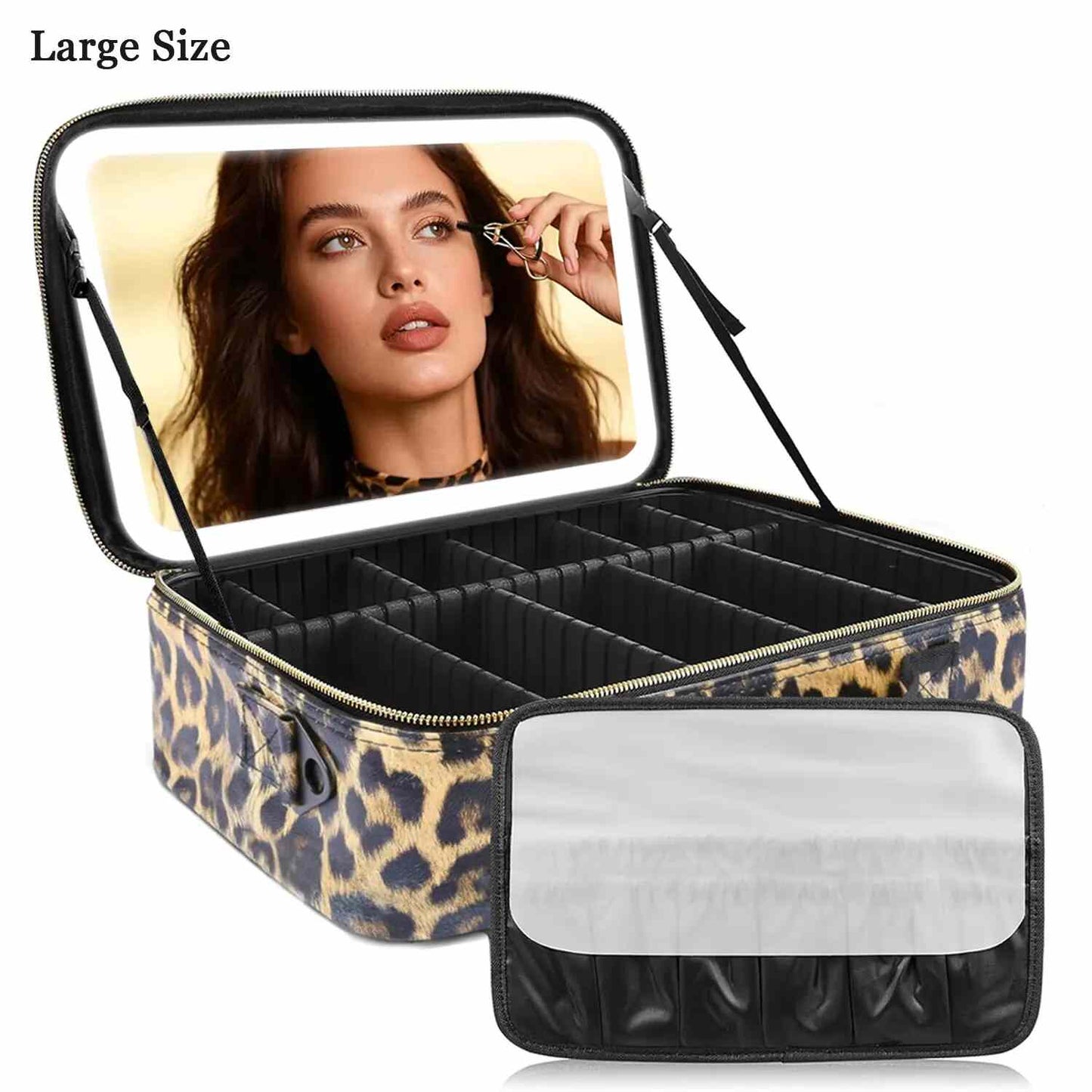 LED Mirror Travel Makeup Bag with Dividers
