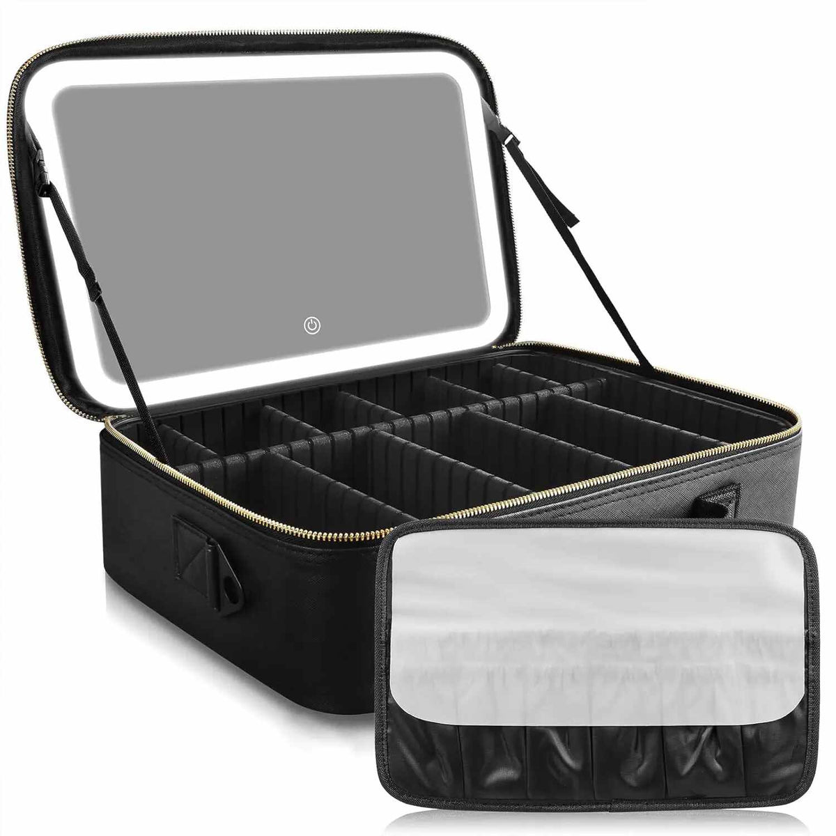 LED Mirror Travel Makeup Bag with Dividers