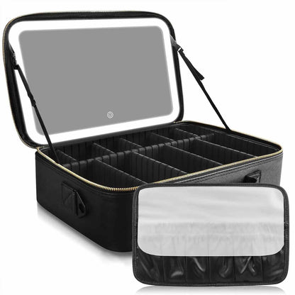 LED Mirror Travel Makeup Bag with Dividers