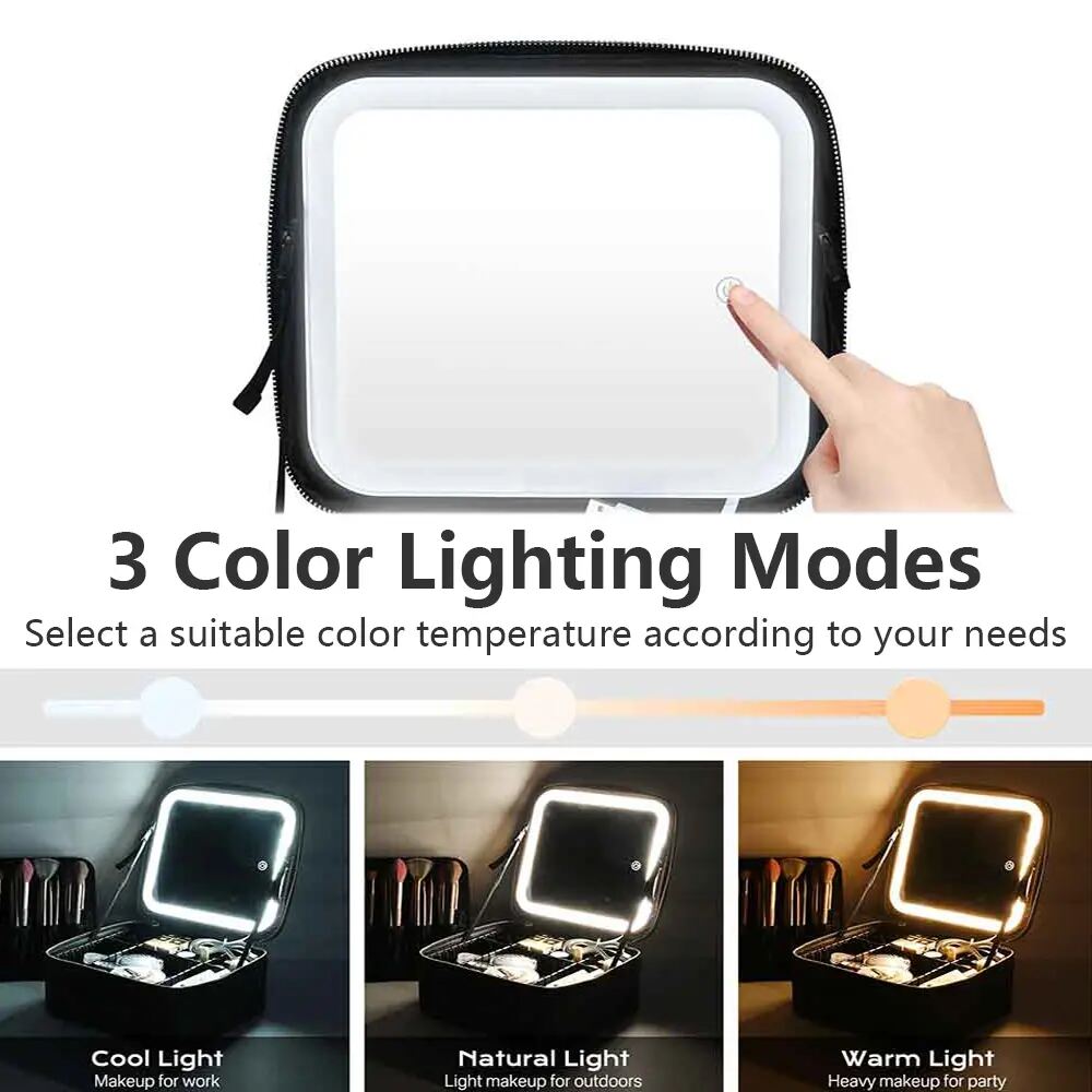 LED Mirror Travel Makeup Bag with Dividers