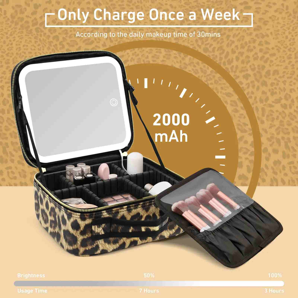 LED Mirror Travel Makeup Bag with Dividers