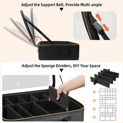 LED Mirror Travel Makeup Bag with Dividers