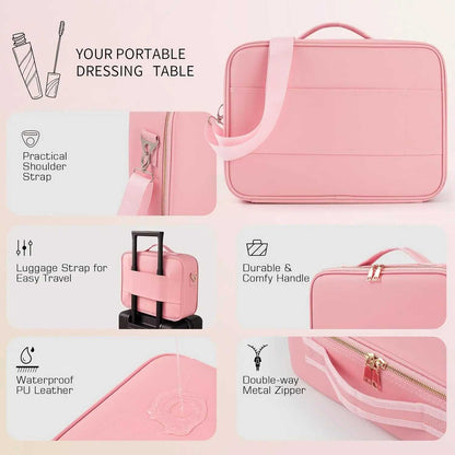 LED Mirror Travel Makeup Bag with Dividers