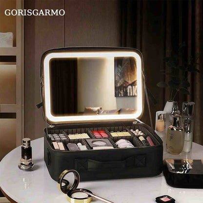 LED Mirror Travel Makeup Bag with Dividers