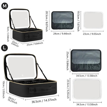 LED Mirror Travel Makeup Bag with Dividers