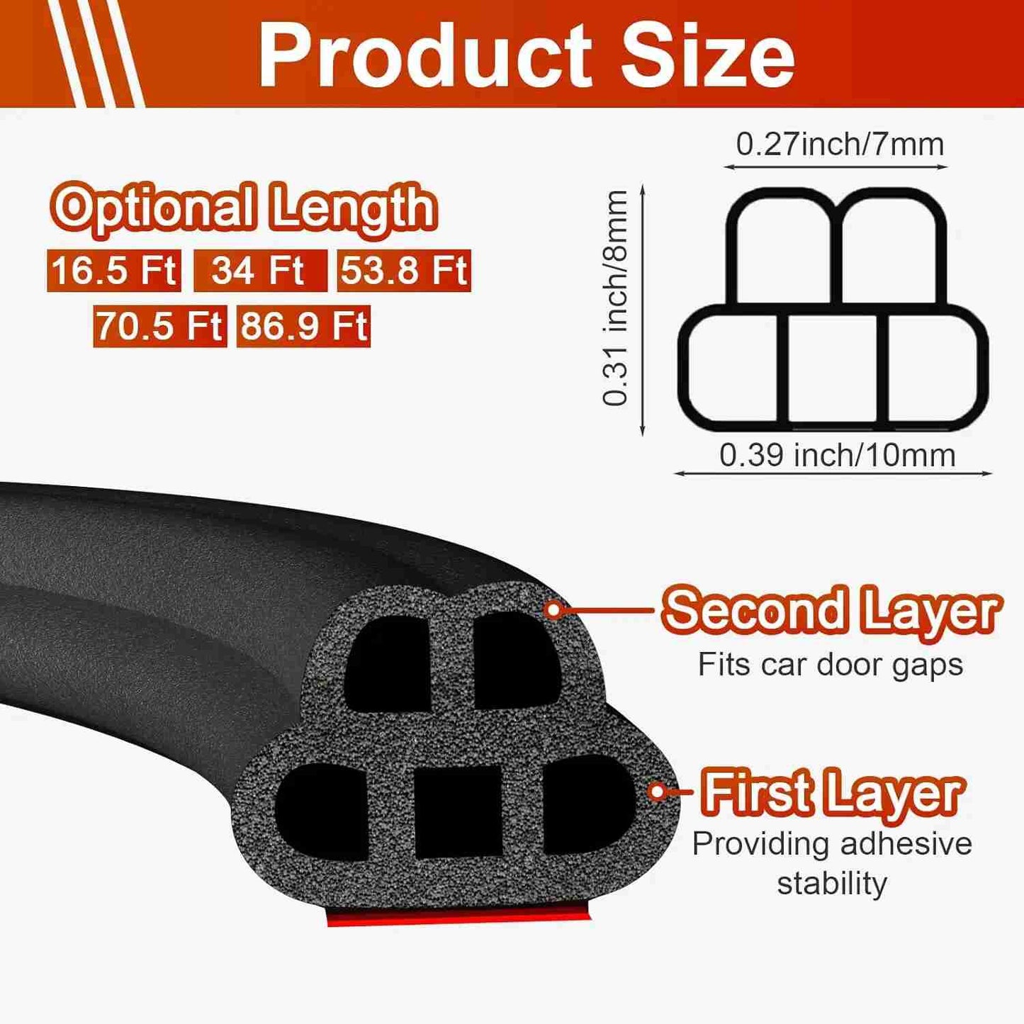 Self-Adhesive Soundproof Car Door Seal Strip
